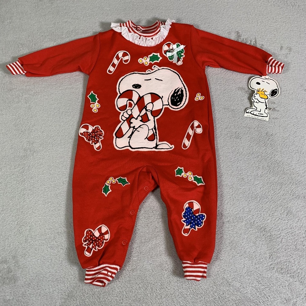 Vintage Buster Brown Romper Girls 12 Months Red Snoopy Christmas Peanuts Holiday